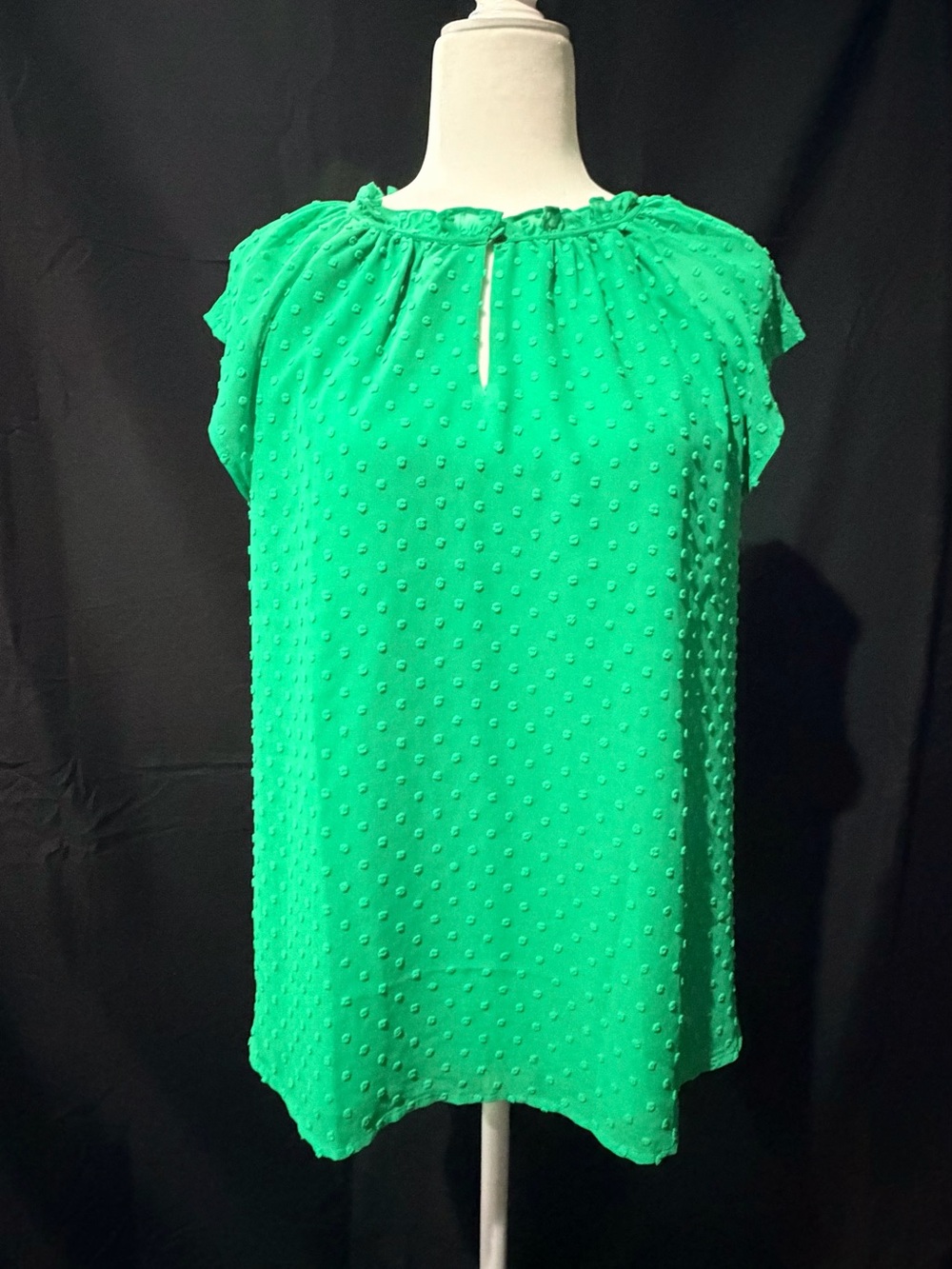 J. Crew Bright Green Swiss Dot Cap-Sleeve Blouse